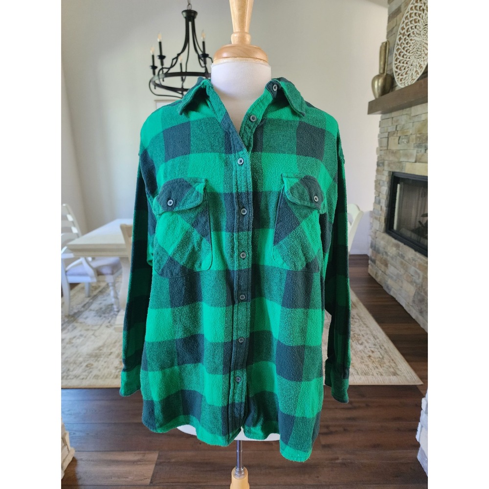 Aerie Lumberjane Green Black Buffalo Plaid Oversized Flannel Womens Medium